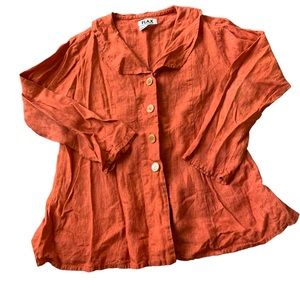 FLAX Orange Linen Button Front Top